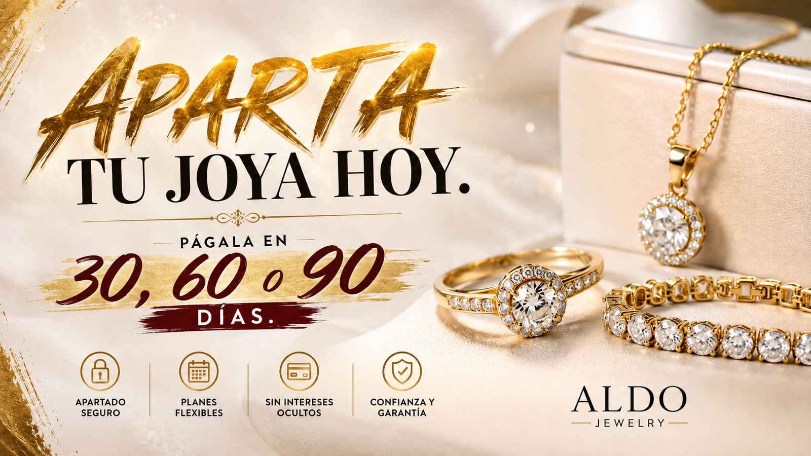 Aparta tu joya hoy. Págala en 30, 60 o 90 días.